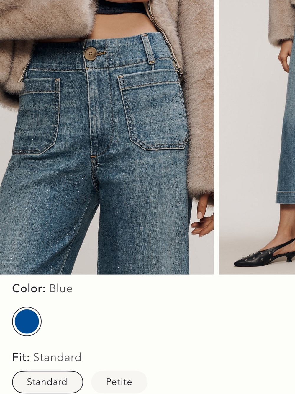 Maeve Cropped Wide-Leg Patch-Pocket Jeans - Blue